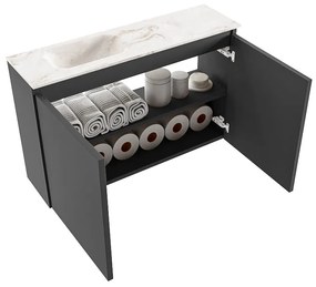 Mondiaz Ture DLux toiletmeubel 80cm dark grey met wastafel frappe links zonder kraangat