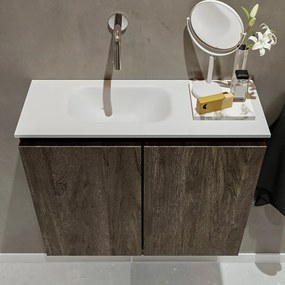 Mondiaz Ture 60cm toiletmeubel dark brown met wastafel talc links geen kraangat