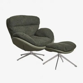 Amanda Bouclé Stoffen Fauteuil Met Draaibare Voetenbank Bouclé Leger Groen - Sklum