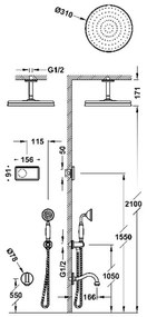 Tres Shower Technology Clasic elektronische inbouwthermostaat met regendouche en baduitloop plafondmontage goud