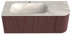 Mondiaz Kurve-dlux 115cm badmeubel ronding rechts ruby met 1 lade en deur en wastafel big small kraangat links ostra