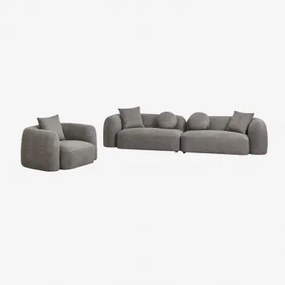 Woonkamer Set Met 2-delige Modulaire Bank En Fauteuil In Coco Chenille Granietgrijs Dik Chenilledoek - Sklum