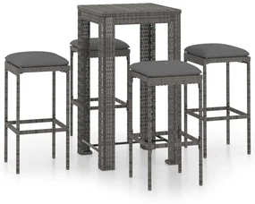 vidaXL 5-delige Tuinbarset met kussens poly rattan grijs