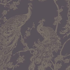 DUTCH WALLCOVERINGS Behang Peacock paars en zilverkleurig