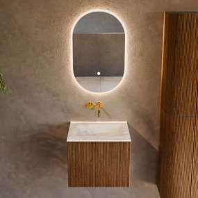 Mondiaz Kurve-dlux 50cm badmeubel dusk met 1 lade en wastafel grunne midden zonder kraangat opalo