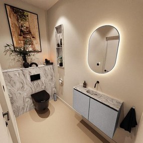 MONDIAZ TURE-DLUX 80cm toiletmeubel Plata. EDEN wastafel Glace positie midden. Zonder kraangat. TUREDX80PLAM0GLA