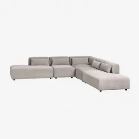 5-delige Modulaire Hoekbank Met Dubbele Chaise Longue Fogler Corduroy Licht Taupegrijs - Sklum