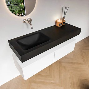 Zaro Alan badmeubel 130cm talc 2 lades met vrijhangende wastafel cloud links zonder kraangat urban