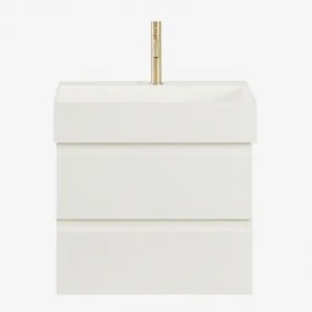 Ona Zwevend Badkamermeubelset Van Hout En Essenfineer Met Geïntegreerde Wastafel Wit & Spiegelloze & Geborsteld Goud ↑20 Cm - Sklum