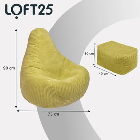 Highback Zitzak Stoel incl. Poef Corduroy Stof - Lime