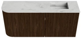Mondiaz Joya DLux 90cm toiletmeubel ronding links walnut met wastafel faye rechts zonder kraangat opalo