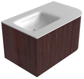 Mondiaz Kurve 75cm badmeubel ronding rechts ruby met 1 lade en deur en wastafel grunne links zonder kraangat