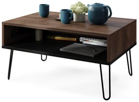 HAIRPIN S-90 Eik Bruin/Zwart Mat - MODERNE KOFFIETAFEL MET OPKLAPBARE TAFEL + OPBERGVAK + PLANK