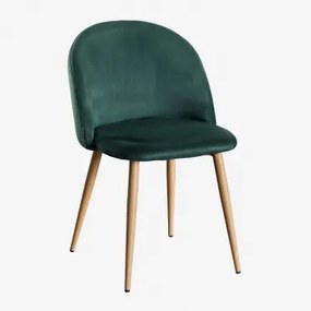 Set Van 4 Eetkamerstoelen Bekleed Met Kana Fluweel Jungle Groen & Natuurlijk Hout - Sklum