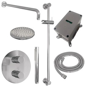 Brauer Chrome Edition thermostatische inbouw regendouche met staafhanddouche, gebogen muurarm, glijstang en hoofddouche 20cm set 87 chroom