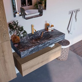 Mondiaz Alan DLux badmeubel 100cm washed oak 1 lade met wastafel lava midden 1 kraangat