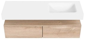 Zaro Alan badmeubel 140cm washed oak 2 lades met vrijhangende wastafel cloud rechts 1 kraangat talc