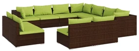 vidaXL 11-delige Loungeset met kussens poly rattan bruin