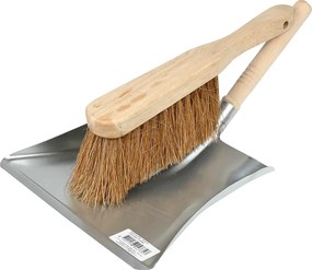 Stofblik verzinkt met houten steel + stoffer kokos