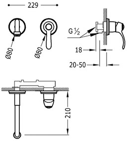 Tres Clasic inbouw wastafelkraan 21cm verouderd messing