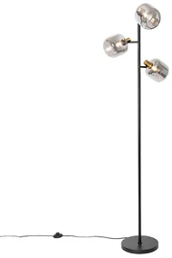 Smart Vloerlamp zwart met goud met smoke glas 3-lichts incl. 3 Wifi P45 - Zuzanna Design E14 bol / globe / rond Binnenverlichting Lamp