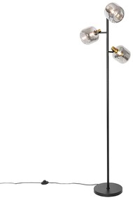 Smart vloerlamp zwart met goud met smoke glas 3-lichts incl. 3 Wifi P45 - Zuzanna