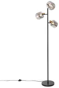 Vloerlamp zwart met goud met smoke glas 3-lichts - Zuzanna Modern E14 Binnenverlichting Lamp