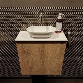 Mondiaz Fowy toiletmeubel 50cm washed oak met witte waskom midden zonder kraangat