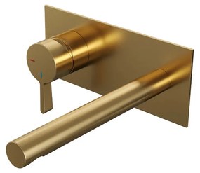 Brauer Gold Edition ColdStart wastafelkraan inbouw rechte uitloop met achterplaat model E2 geborsteld messing PVD