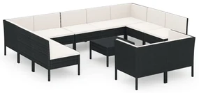 vidaXL 12-delige Loungeset met kussens poly rattan zwart