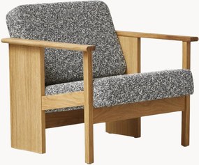 Loungefauteuil Block van eikenhout met bouclé bekleding