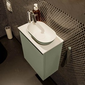 Mondiaz Fowy toiletmeubel 40cm army met legergroene waskom rechts en kraangat