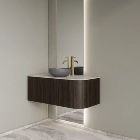 Gliss Design Alluro badmeubel ribbelfront met ronding rechts 100cm ebony en wit marmer toppaneel