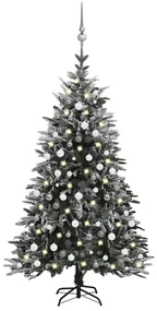 vidaXL Kunstkerstboom met LED's, kerstballen en sneeuw 210 cm PVC PE