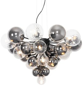 QAZQA Hanglamp zwart met smoke en helder glas 13-lichts - Bianca Art Deco G9 rond Binnenverlichting Lamp