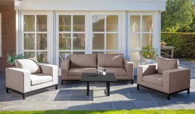 Flow. Square sofa set taupe chiné All Weather loungeset Beige Sunbrella loungeset Sofaset outdoor textiel - weerbestendig