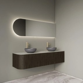 Gliss Design Alluro badmeubel ribbelfront met ronding links 160cm charcoal en wit marmer toppaneel