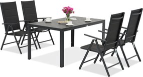 Aluminium tuinmeubelen polywood Verona voor 4 personen zwart
