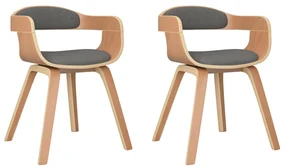vidaXL Eetkamerstoelen 2 st gebogen hout en stof lichtgrijs