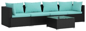 vidaXL 5-delige Loungeset met kussens poly rattan zwart