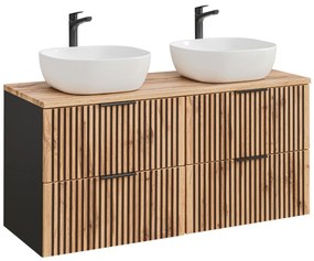 Comad Xilo Black Wotan FSC badkamermeubel 160cm met 2 witte waskommen zwart/eiken