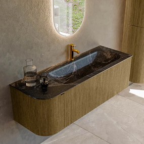 Mondiaz Kurve-dlux 135cm badmeubel ronding links dusk met 1 lade en deur en wastafel big medium kraangat rechts lava