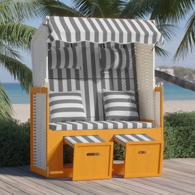 vidaXL Strandstoel met kussens poly rattan en hout wit en grijs