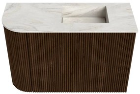 Mondiaz Joya DLux 60cm toiletmeubel ronding links walnut met wastafel faye rechts zonder kraangat ostra