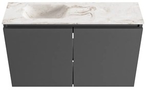 Mondiaz Ture DLux toiletmeubel 80cm dark grey met wastafel frappe links met kraangat