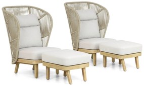 Bistroset 2 personen Teakhout/rope Naturel teak Coco Napoli