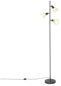Oosterse vloerlamp zwart met bamboe 3-lichts - RayanOosters E14 Binnenverlichting Lamp