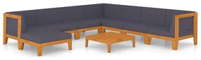 vidaXL 9-delige Loungeset met kussens massief acaciahout