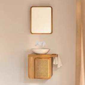 Georgy Zwevend Badkamermeubelset Van Teakhout Teakhout & Rond Cement Wit Ø40 Cm Zavion & Rechthoekig Met Afgeronde Hoeken En Opbergruimte 45x60 -