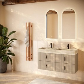 Muebles Murcia badmeubel ribbelfront 120cm macchiato met White Travertin wastafel met kraangaten